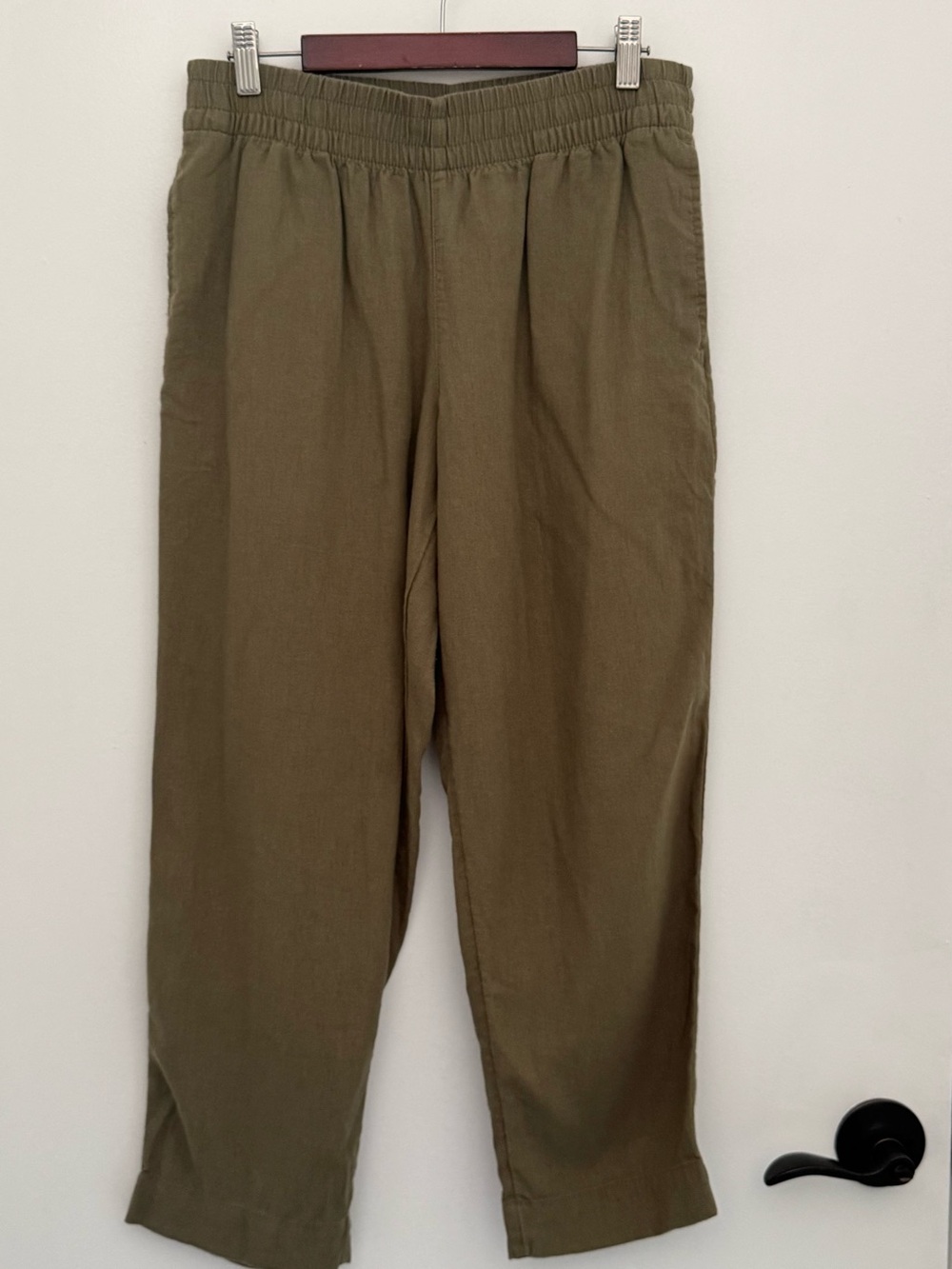 Old Navy Olive Green Elastic-Waist linen blend sustainable minimalist coastal